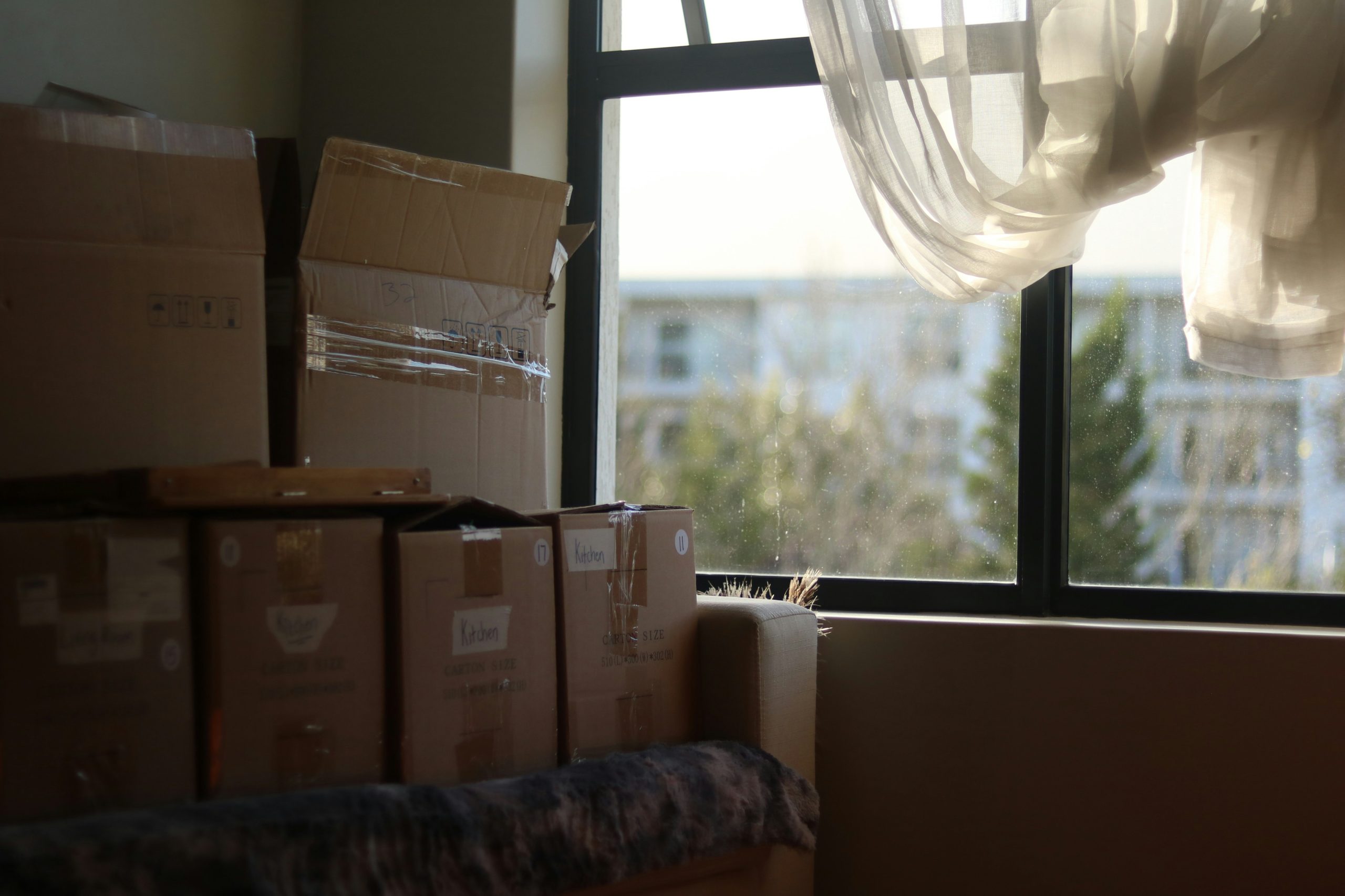 packed moving boxes in home